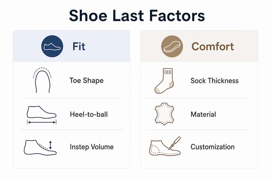 Infographic comparing fit and comfort factors of shoe lasts