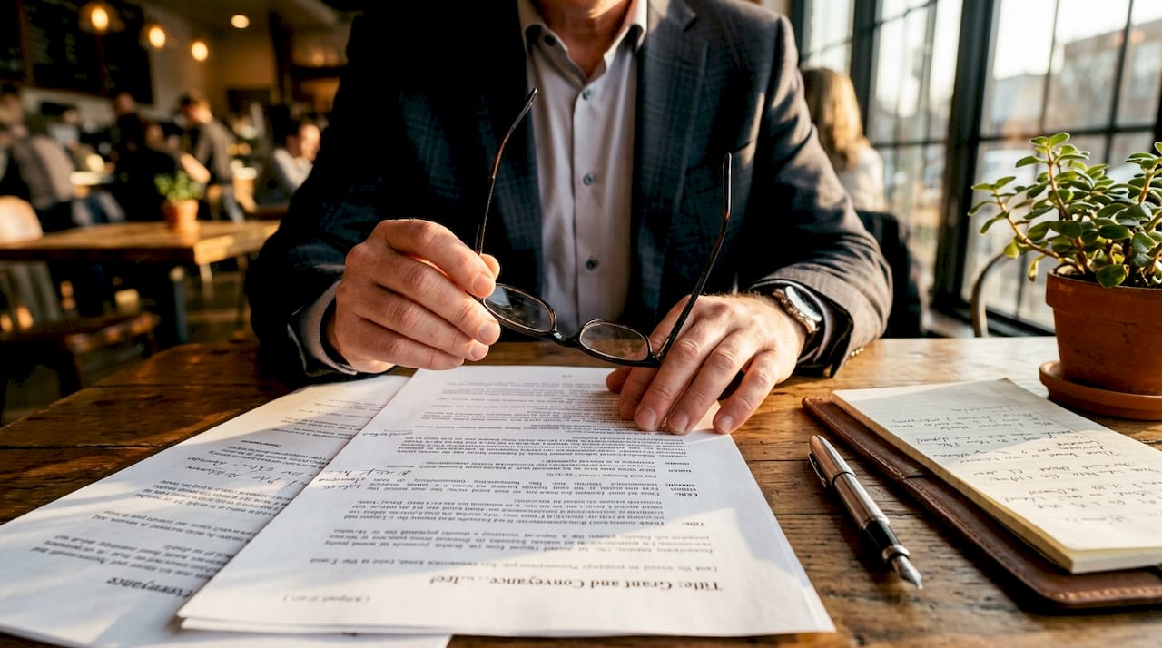 Hands reviewing property title documents