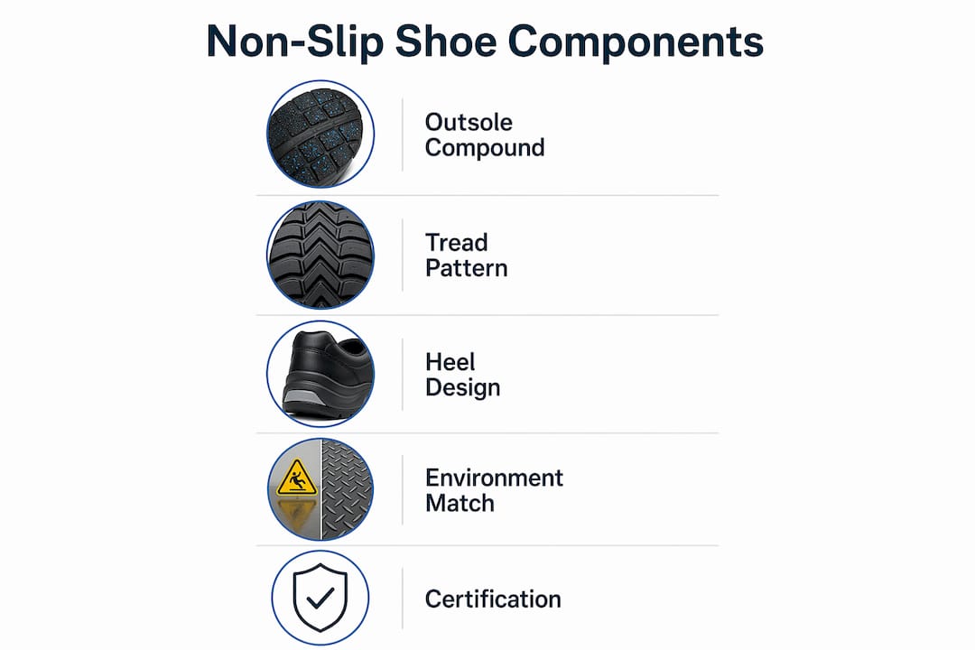 Infographic showing key components of non-slip shoes
