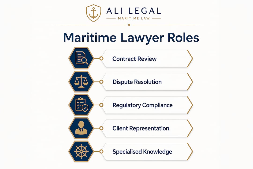 Infographic illustrating maritime lawyer roles and duties