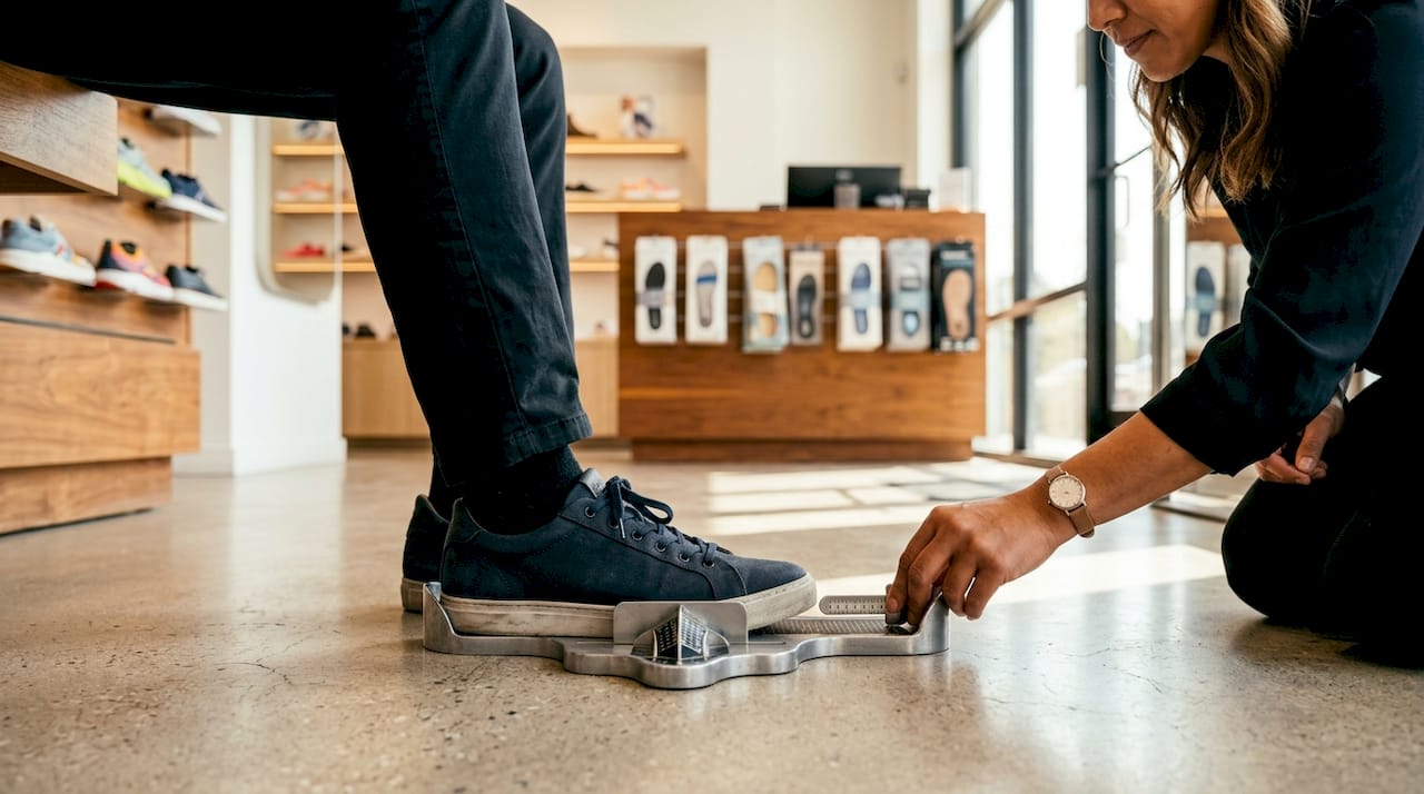 Close-up of foot being measured for width