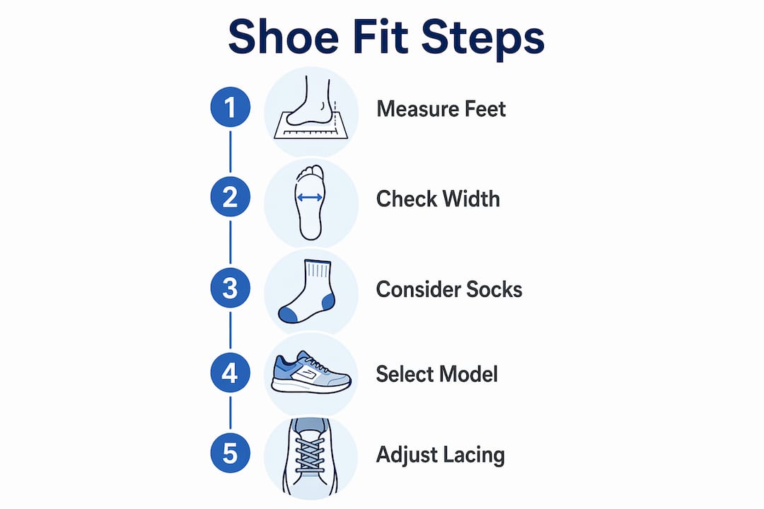 Infographic illustrating five key steps for fitting On Cloud shoes