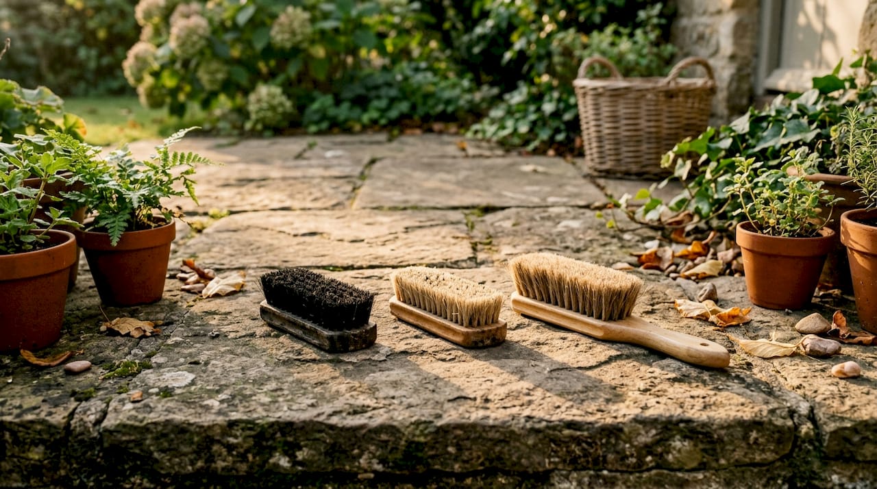 Three specialized shoe cleaning brushes close-up