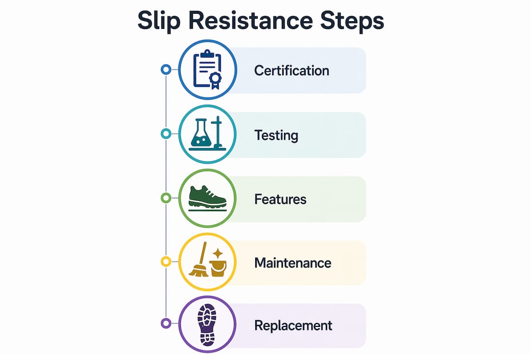 Infographic showing steps for slip-resistant shoe safety