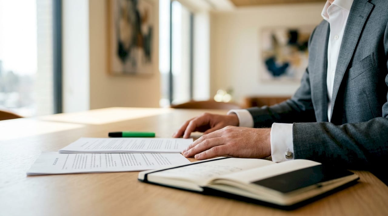 Close-up of hands on legal documents in office