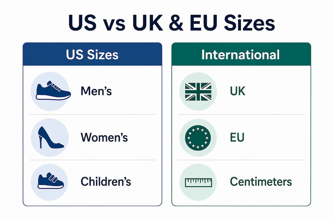 Infographic comparing US shoe sizes to UK and EU sizes