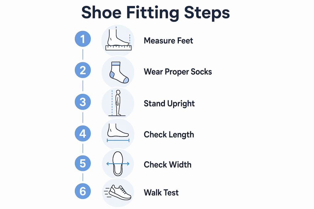 Infographic showing step-by-step shoe fitting process