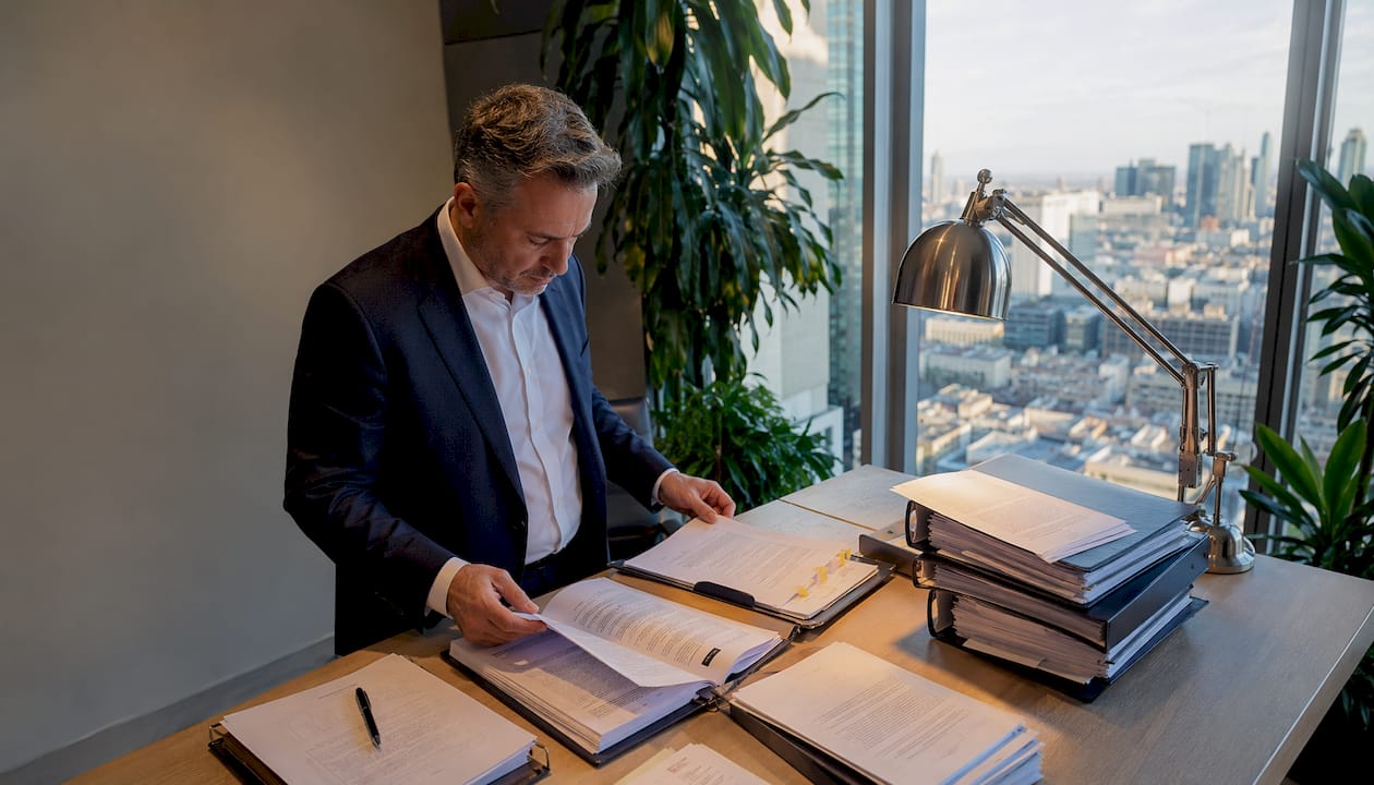 Solicitor organizing legal case files