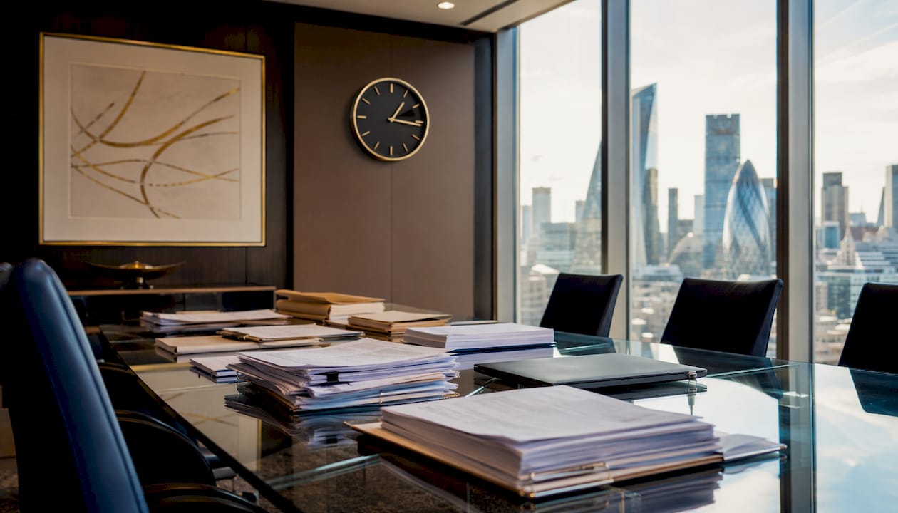 Modern office disrupted by legal dispute