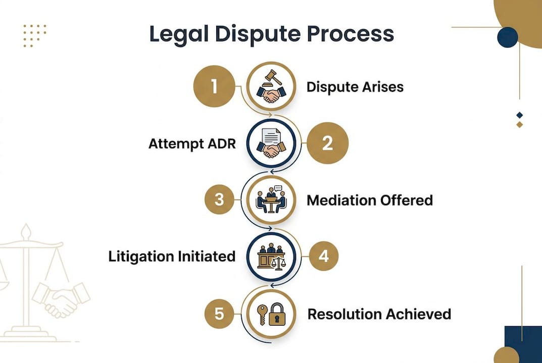 Infographic showing stages of legal dispute resolution