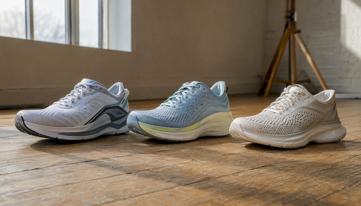 Three arch support shoe styles on table