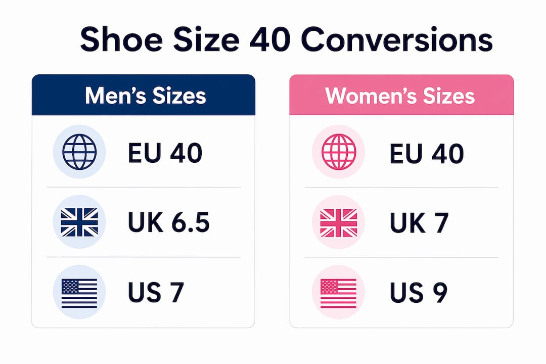 Infographic showing men's and women's shoe size 40 conversions