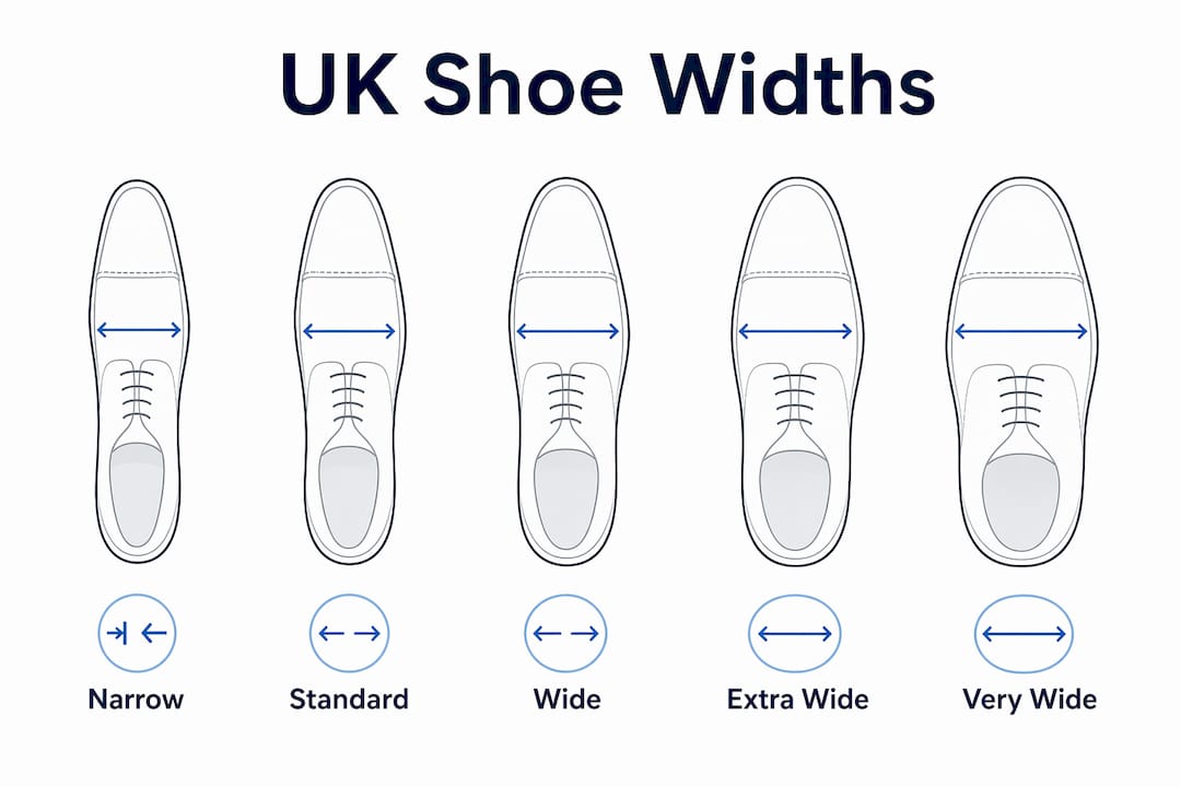Infographic illustrating UK shoe width categories