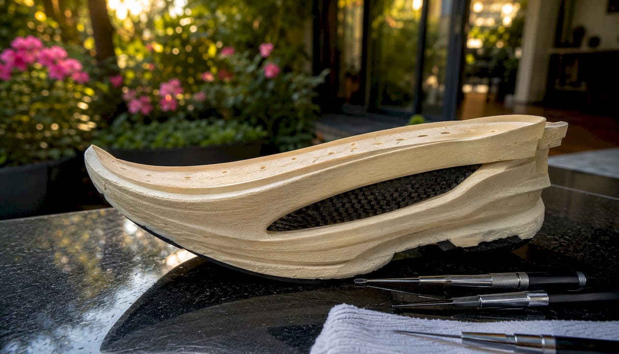Close-up of PEBA foam midsole on running sneaker