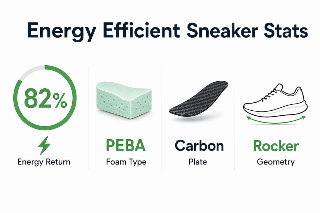 Infographic showing key energy efficient sneaker features