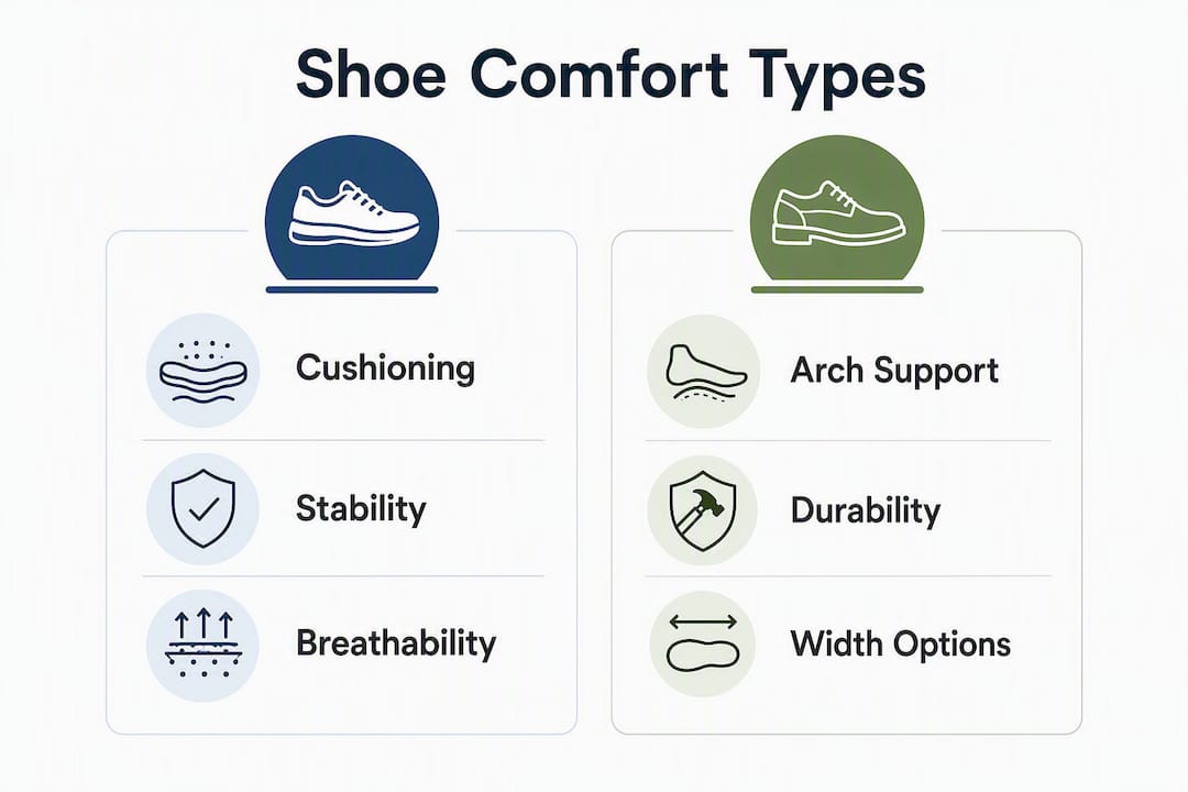 Infographic comparing categories of men's comfort shoes