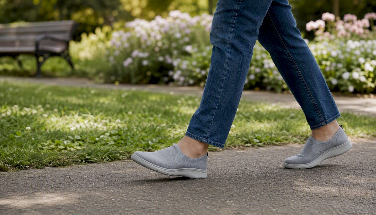 Person walking in casual orthopedic shoes