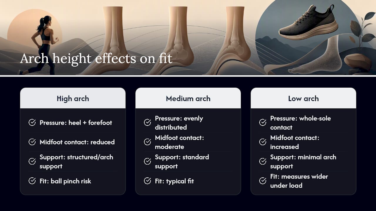 Diagram showing arch height impact on shoe fit