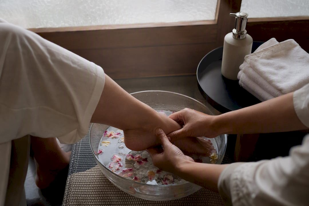 Foot soaking and massage in warm water