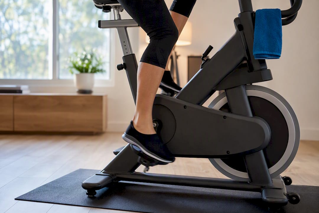 Person using stationary bike during arch recovery