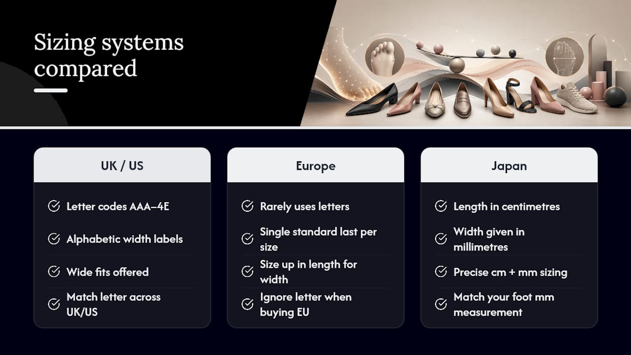 Comparison of international shoe width systems
