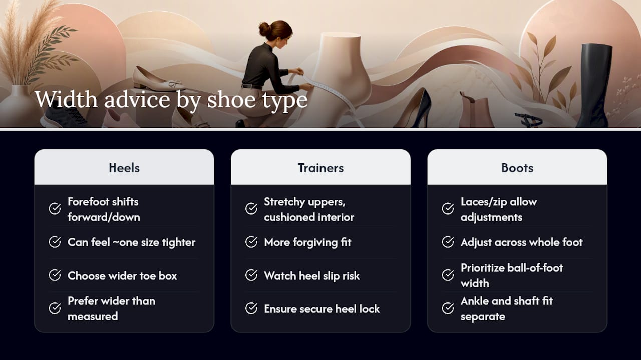Choosing the right width for heels, sneakers and boots — overview diagram