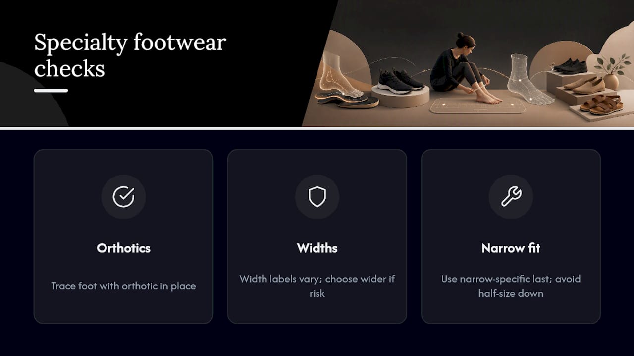 Three checks for specialty shoe sizing