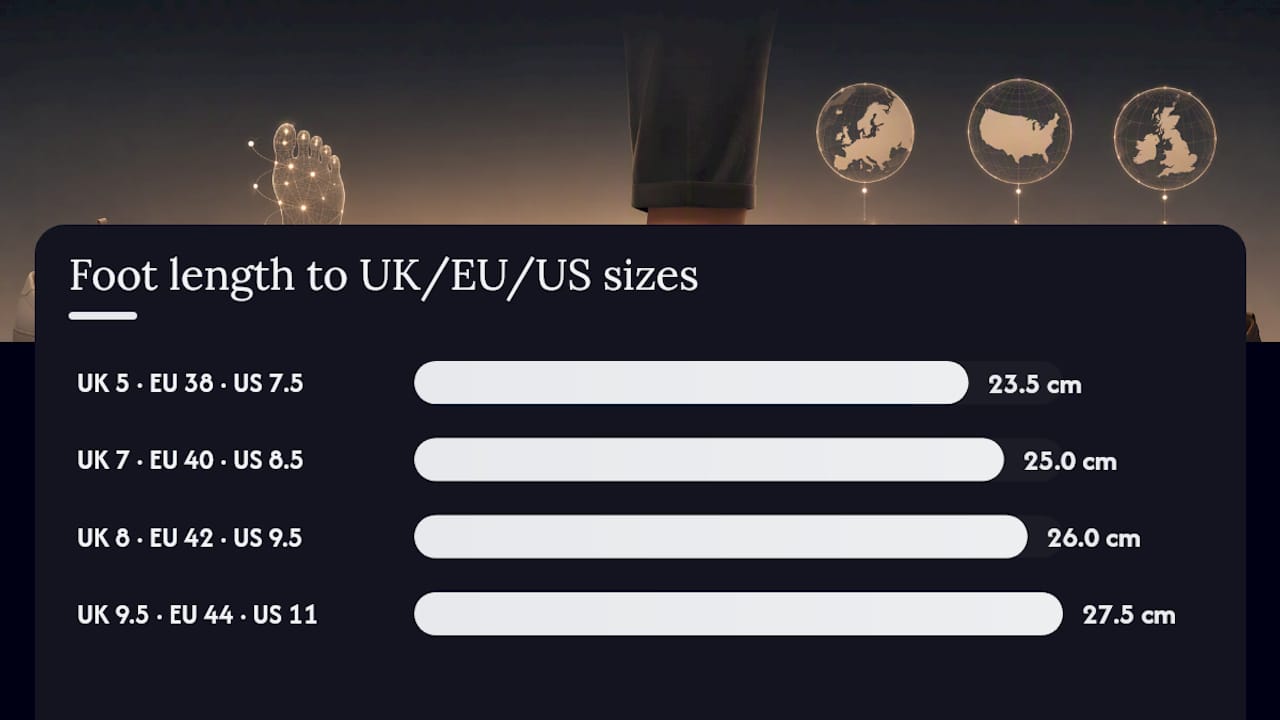 Converting your measurement to a UK, EU, or US size — overview diagram