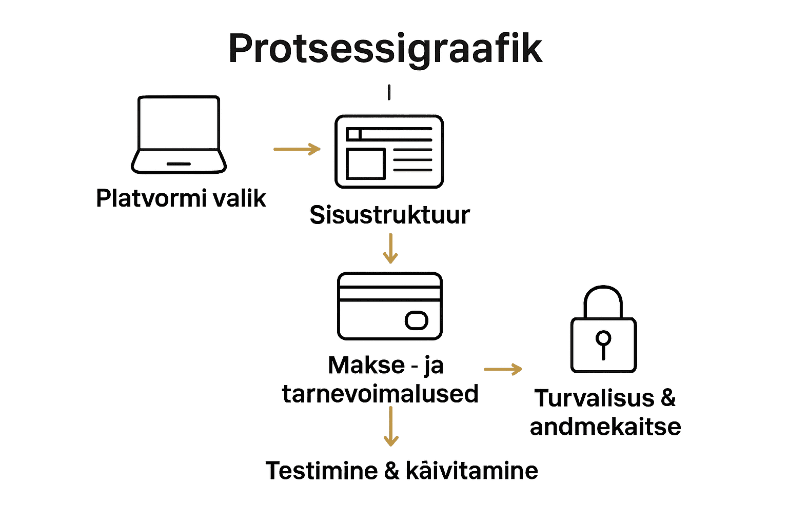 E-poe loomise viis sammu ikoonidega infograafik