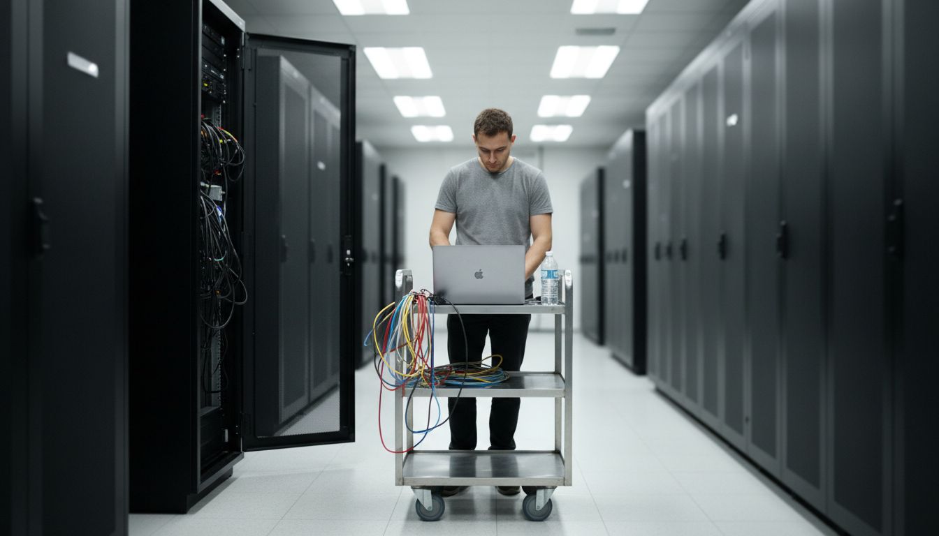 Technician installing SSL in server room