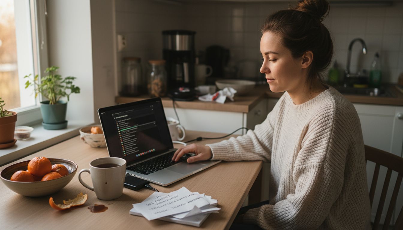 Naine tegeleb kodus veebilehe piltide optimeerimisega.