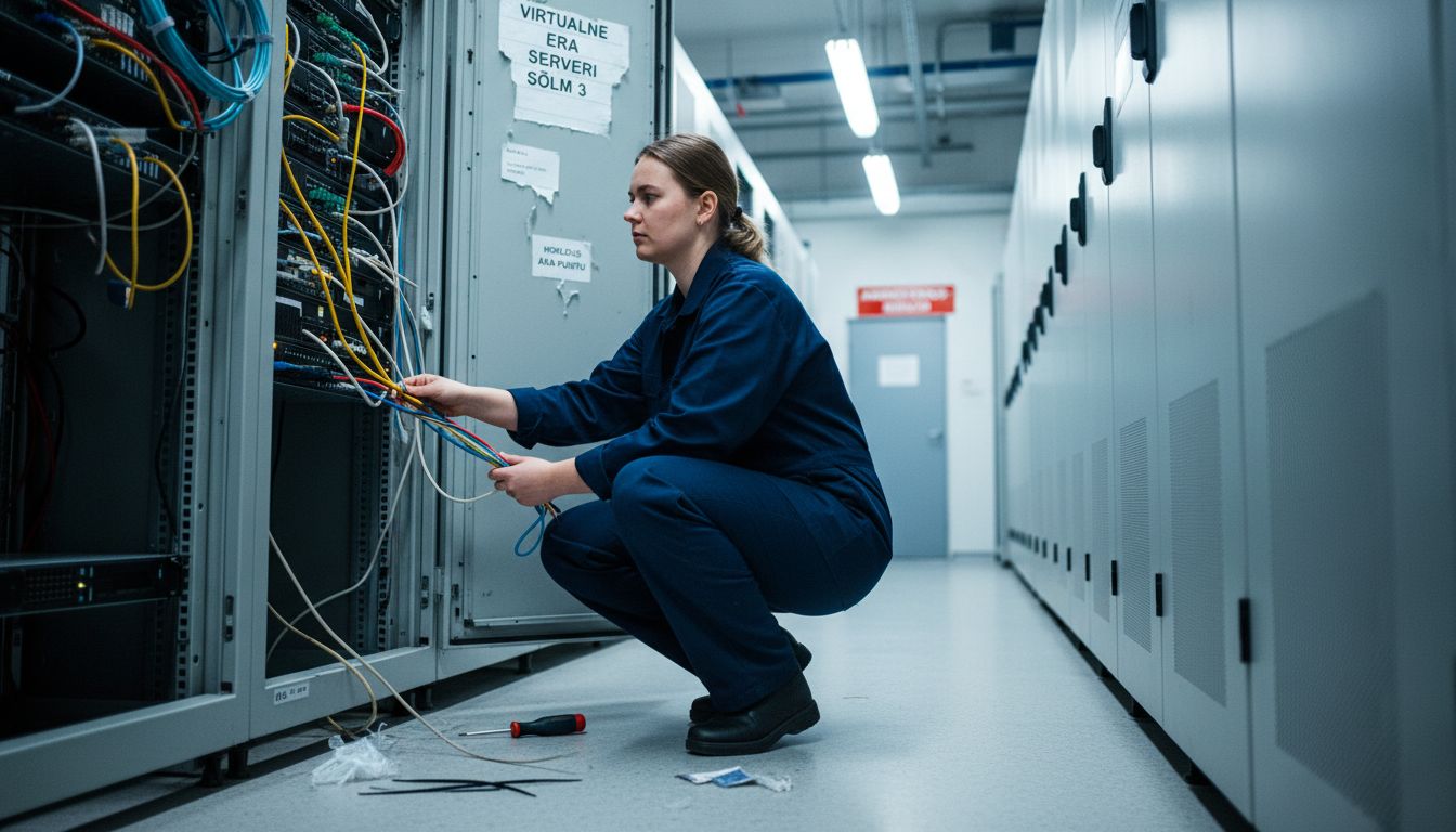 Tehnik tegeleb serveririiulite seadistamisega Eesti andmekeskuses.