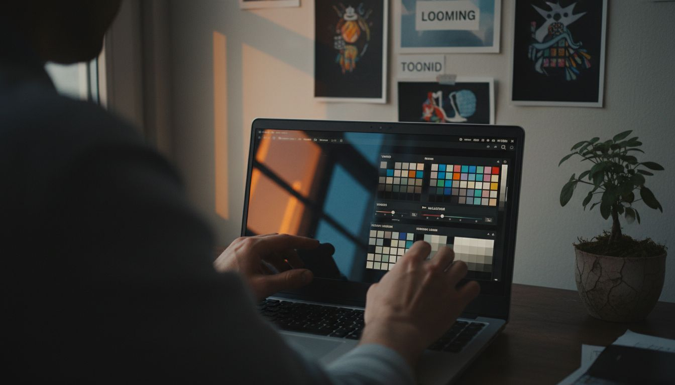 Disainer seadistab OLED-ekraaniga sülearvuti värve täpseks tööks.