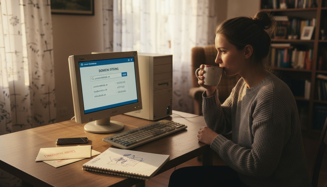 Naine uurib kodus arvutis endale sobiva domeeninime võimalusi.