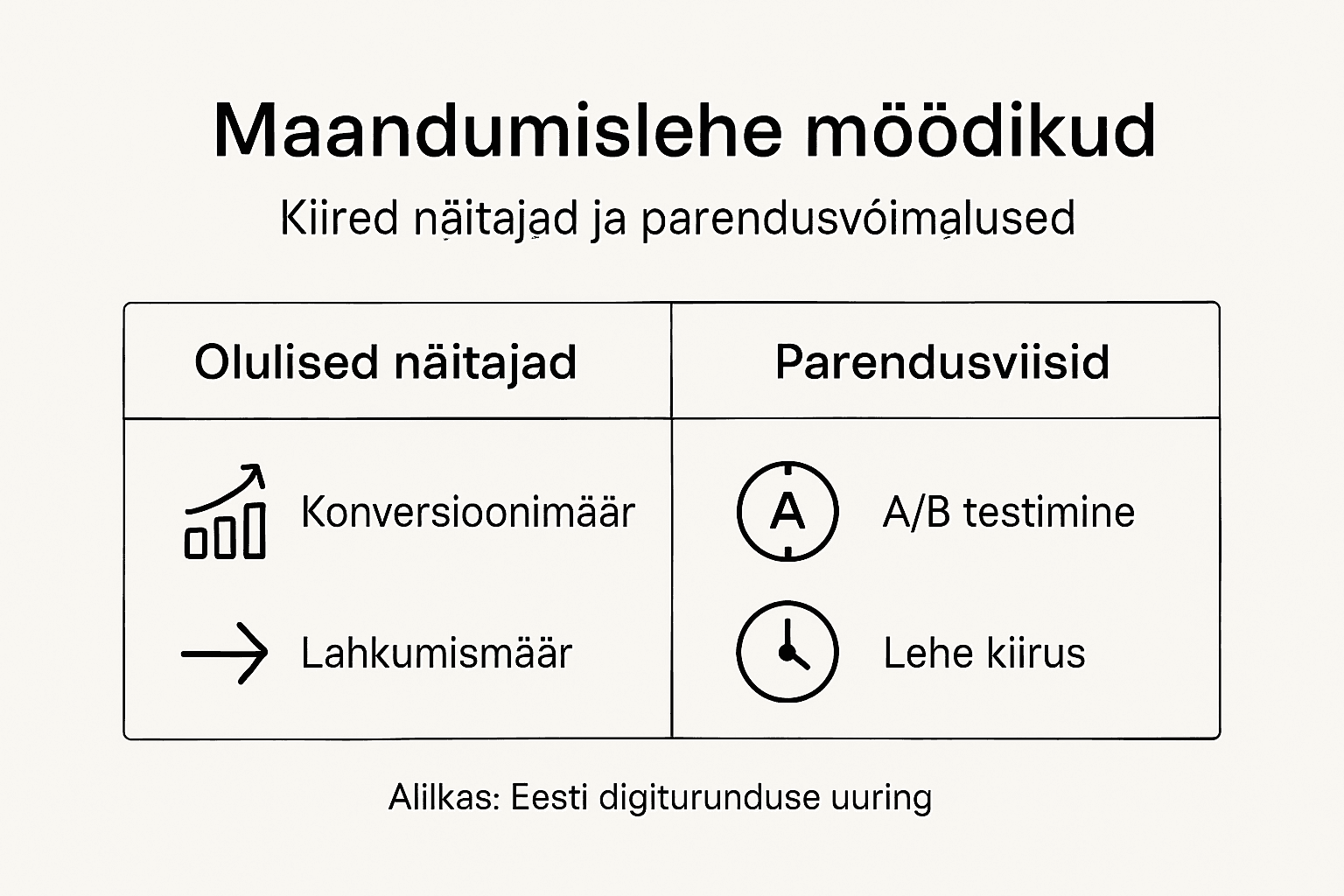Infograafik maandumislehe tulemuste ja efektiivsuse kohta