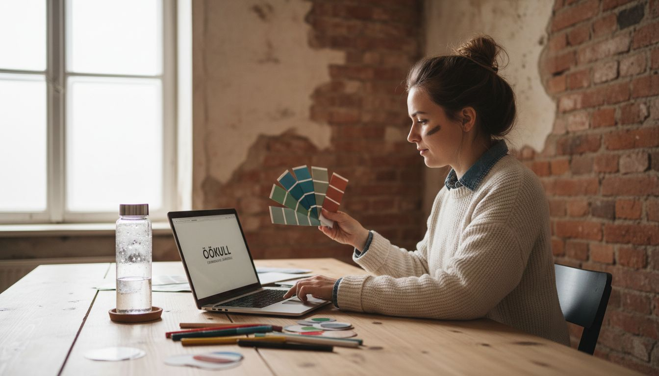 Brändinõustaja vaatab üle värvikombinatsioonid, et leida kõige sobivamad toonid ettevõtte visuaalsele identiteedile.