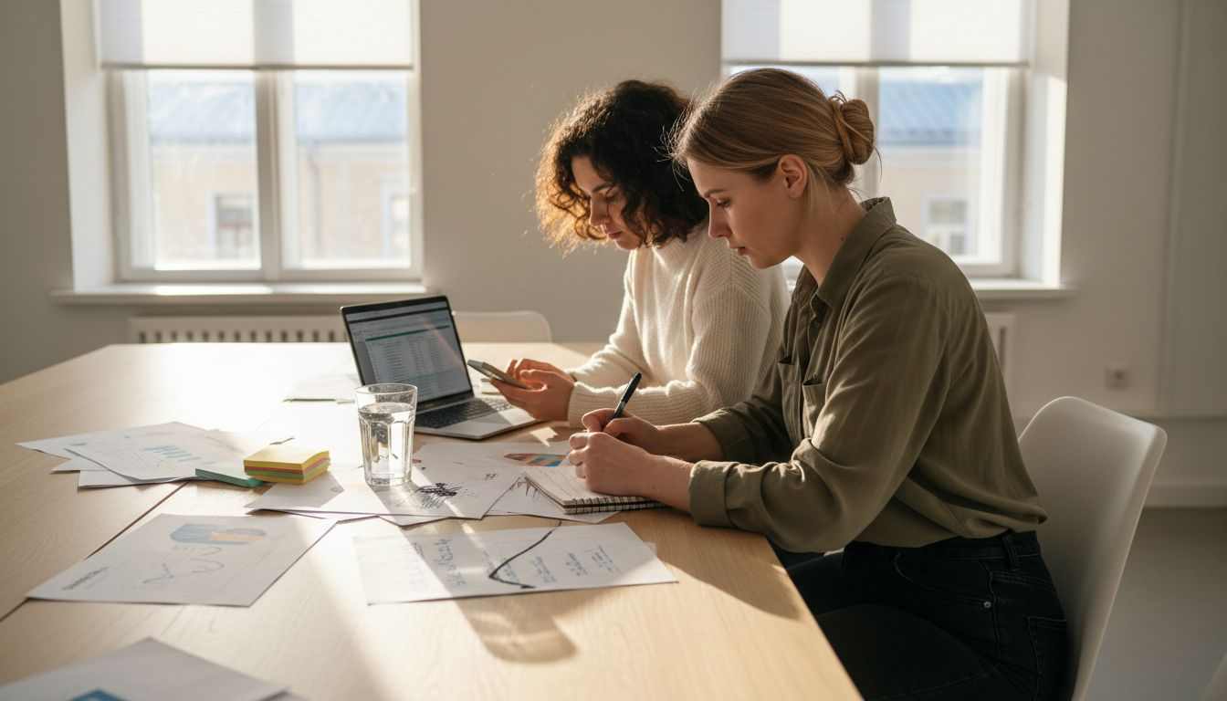 Turuuuringute tiim arutab oma ideid koosolekulaua ümber.
