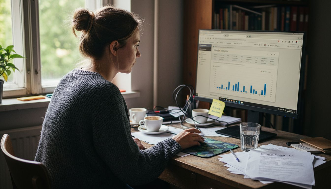 Naine analüüsib veebilehe külastusstatistikat.