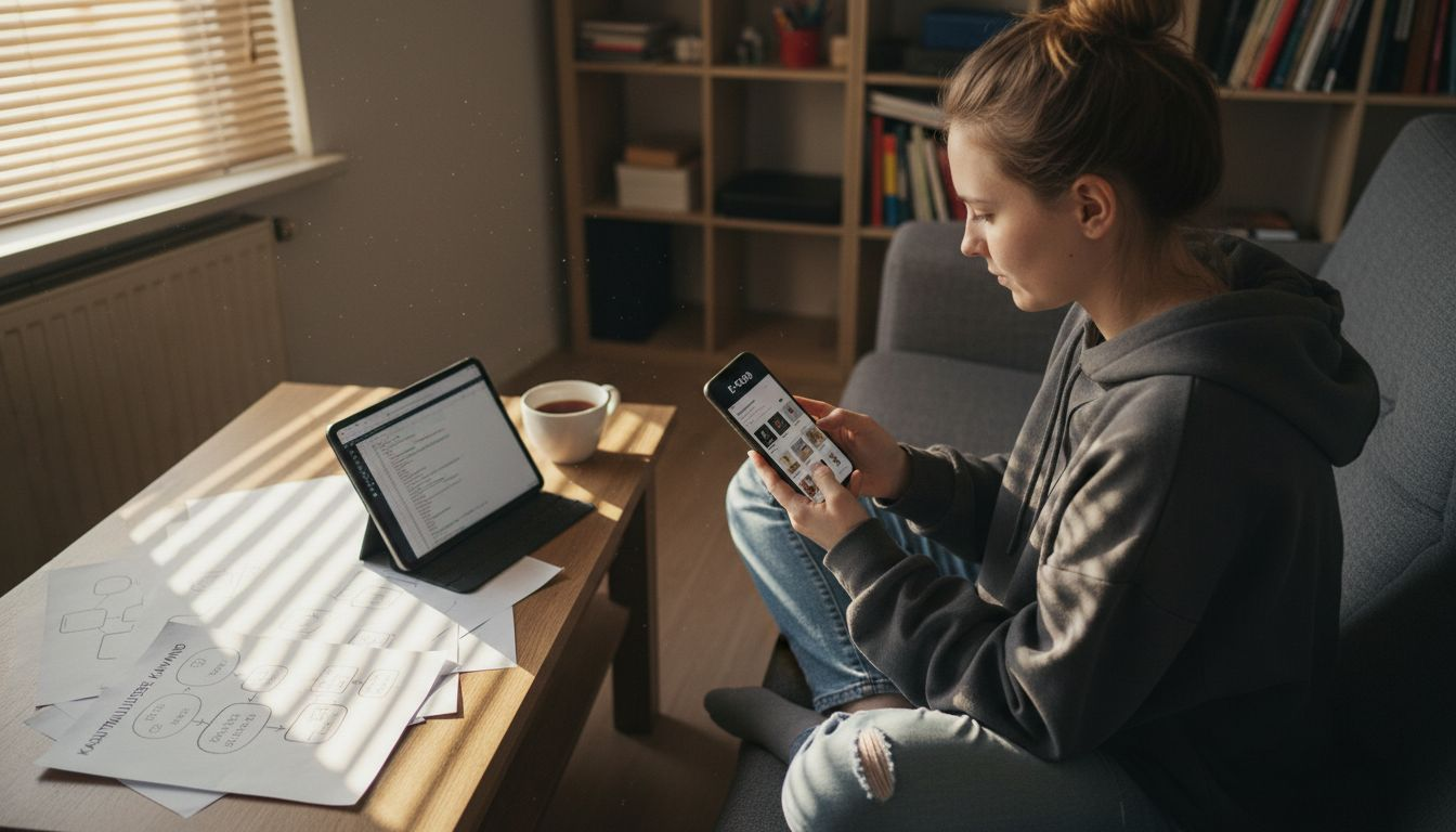 Veebiarendaja kontrollib e-poe toimimist nutitelefonis