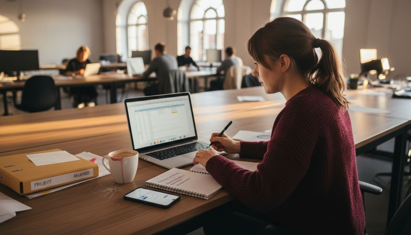 Töötaja tegeleb jagatud kontoris klientide kontaktide korrastamisega.