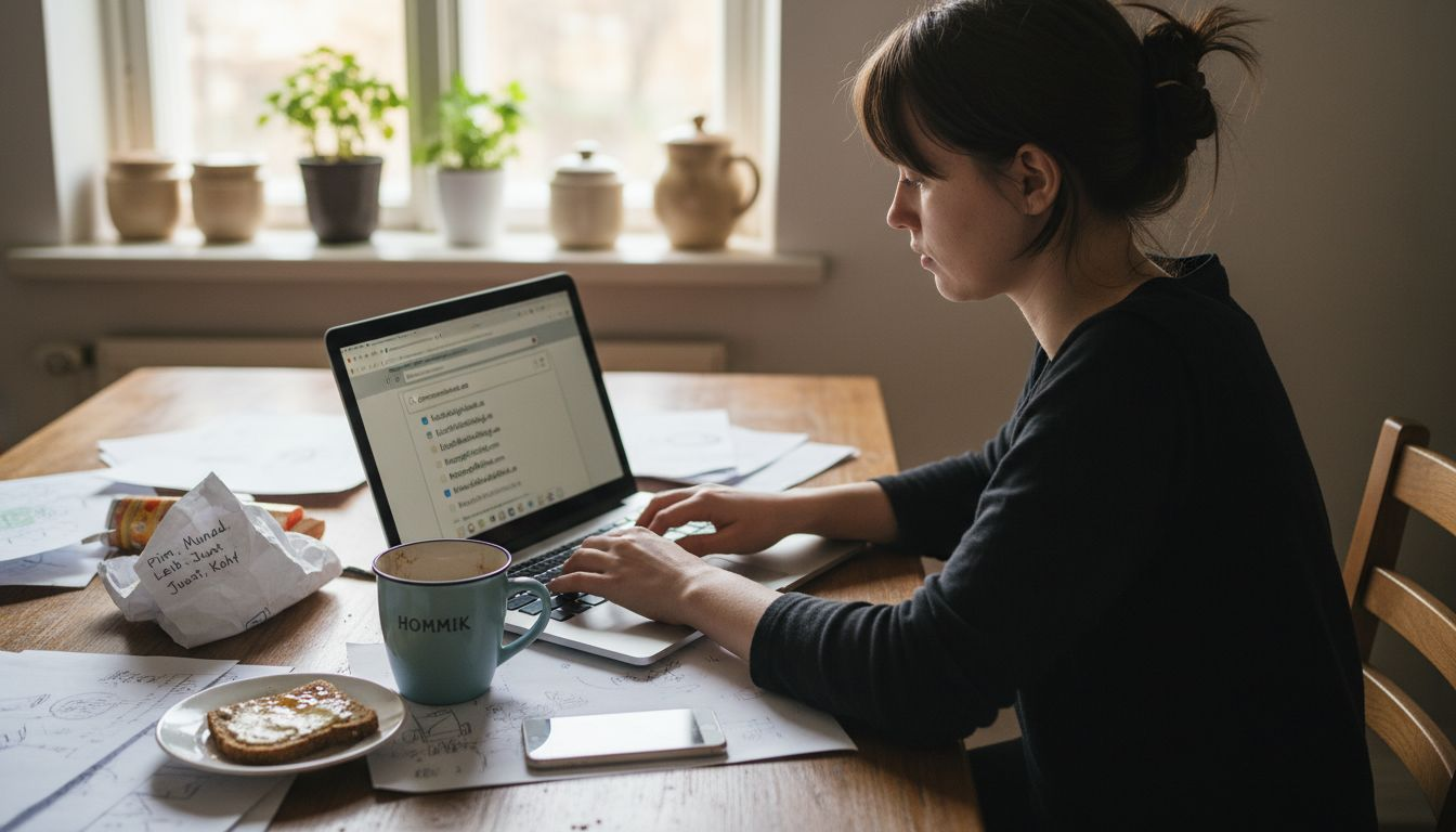 Naine istub köögilaua taga ja otsib endale sobivat domeeninime.