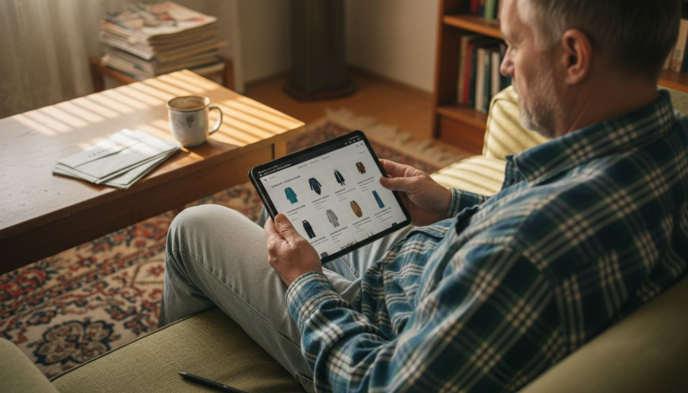 Mees sirvib tahvelarvutist mugavalt kohanduvat e-poodi
