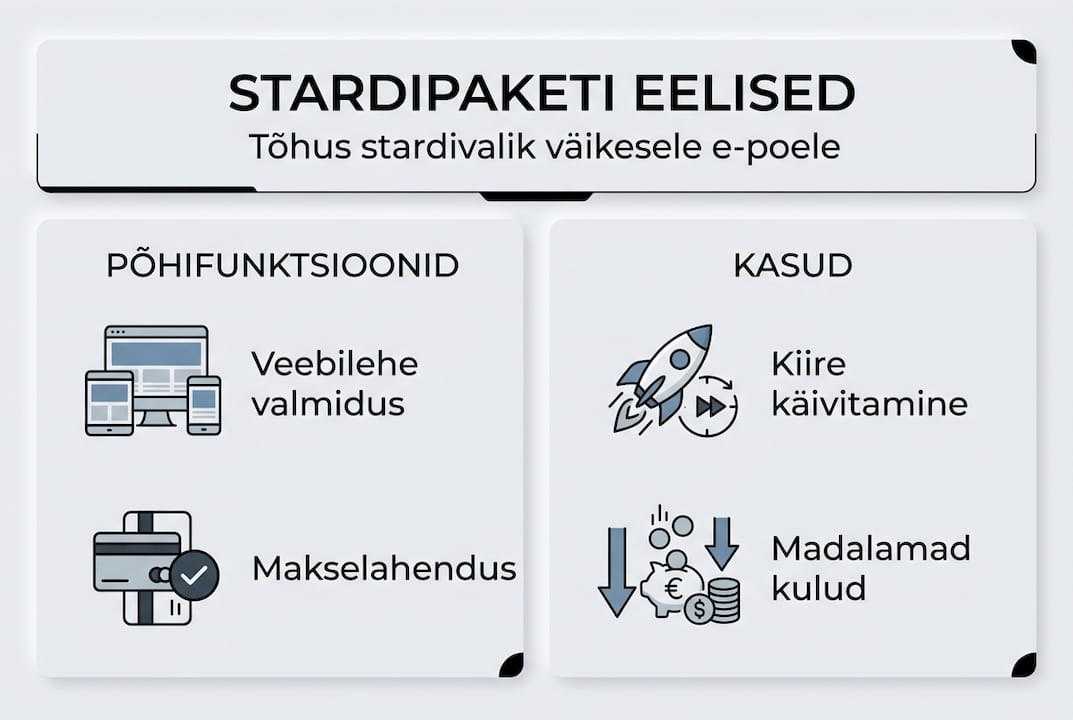 Infograafik: e-poe stardipaketi olulised põhimõtted ja peamised plussid