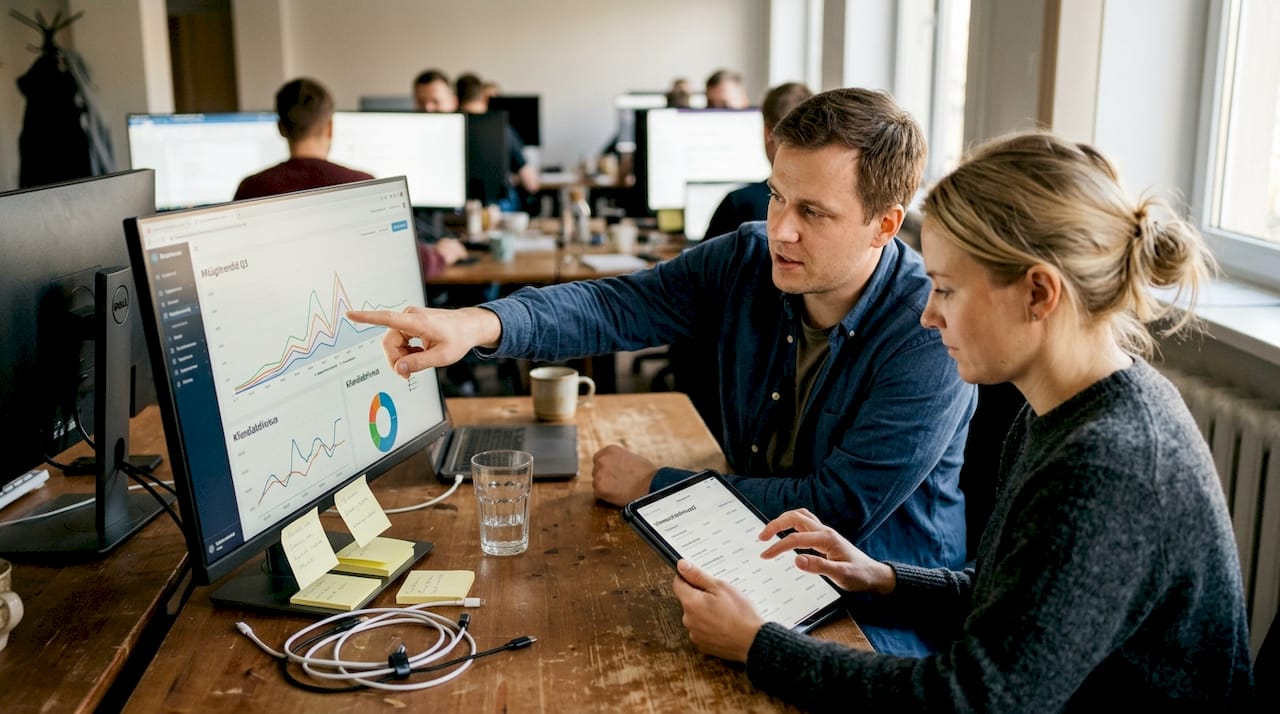 Meeskond arutab ühiselt e-kaubanduse andmeid ja otsib lahendusi, kuidas tulemusi parandada.