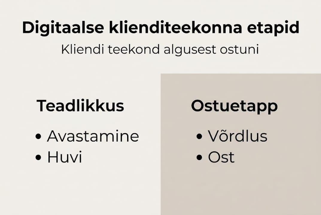 Visuaalne ülevaade kliendi teekonna etappidest Eestis