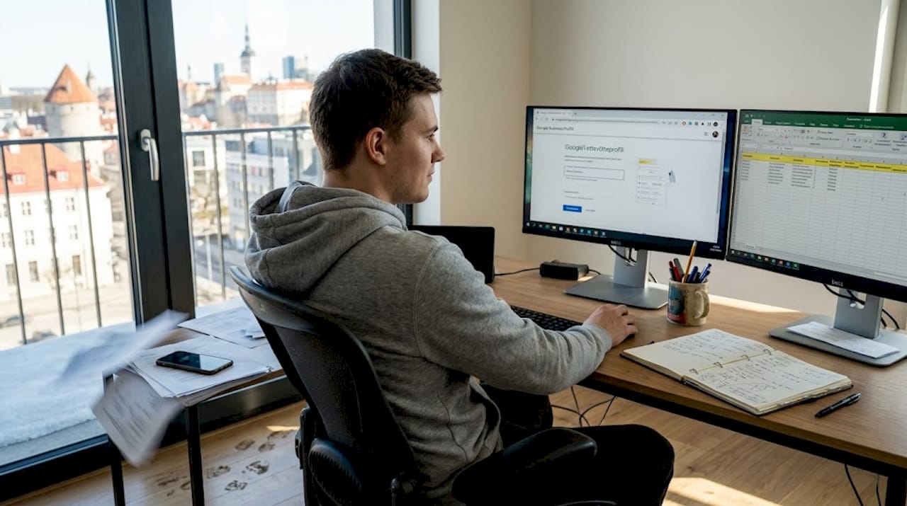 Mees ajab oma digiturunduse asju mugavalt kodukontorist