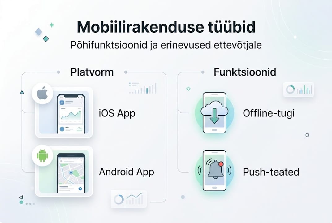 Ülevaatlik infograafik erinevatest mobiilirakenduste tüüpidest