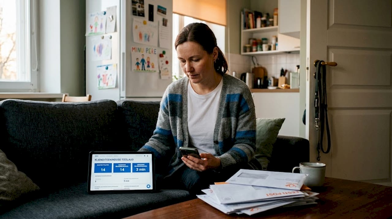 Naine haldab kodus kliendiäppi.