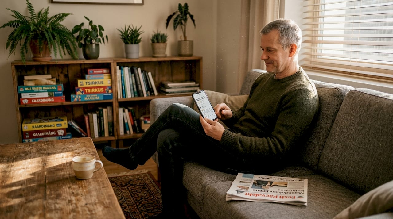 Kliendi kodune hetk: ta sirvib telefonis arvustusi, et teha teadlik valik enne ostu.