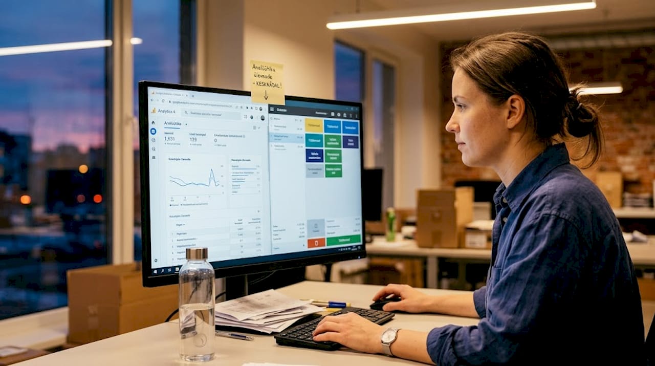 E-poe kontoritöötaja uurib, kuidas veebipoe külastajatest saavad ostjad ehk analüüsib konversioonimäärasid.